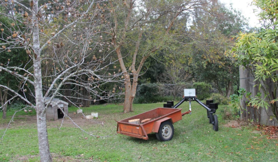 In order for robots to become acceptable on farms they need to do a range of tasks to support growers. In this image, SwagBot is seen towing a trailer. The farmers can select a location for the robot to autonomously take items to, transporting animal feed, for instance, with ease. 
