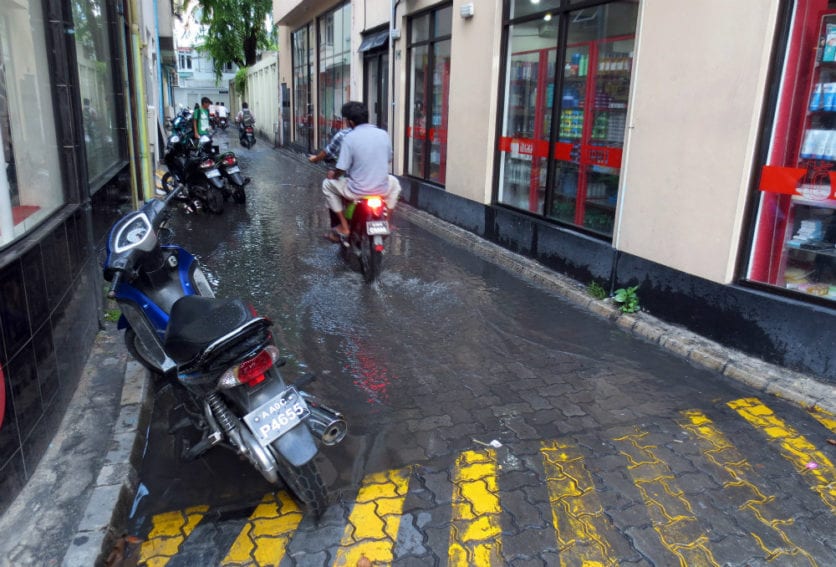 A short downpour in Malé, the capital of the Maldives, can flood local streets. The drainage system is effectively at sea level, and there is little room to improve the system
