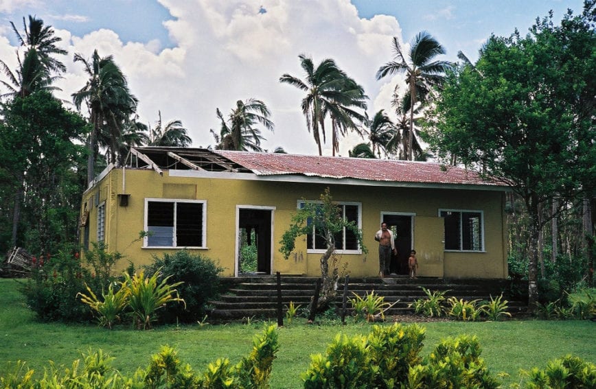 The roof on this house in Samoa was reported to have been damaged in a cyclone. Simple construction and maintenance techniques can prevent damage to housing in a disaster
