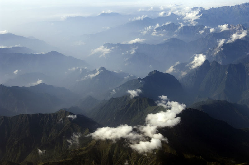 An aerial view over the Eastern Himalaya mountains