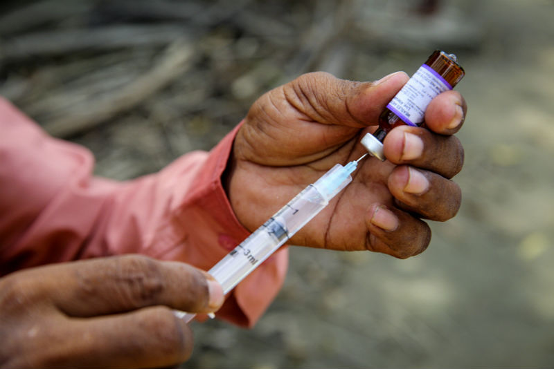 Health care provider prepares a vaccine
