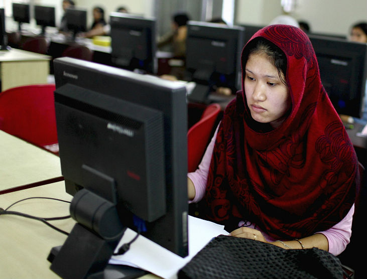 Students prepare for their exams using computers
