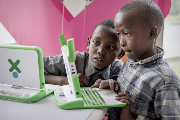 Children practice their computer skills
