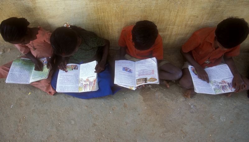 Children read textbooks