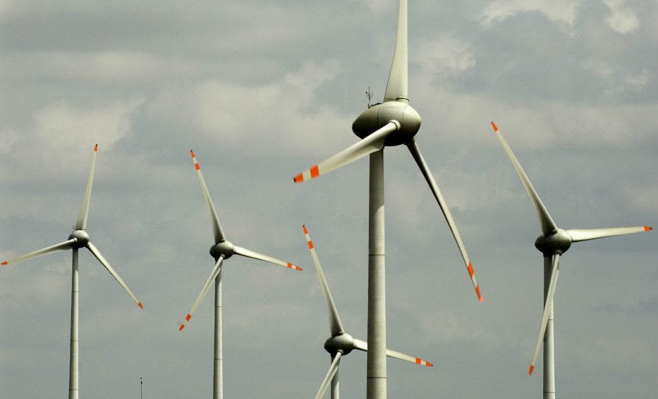 Wind turbines on a wind farm in Gudihalli village