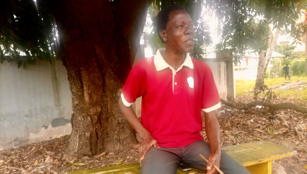 Gatekeeper Felix Adebayo, pictured, says his family struggles to access drinking water at his home in Lagos. Credit: Alred Olufemi]