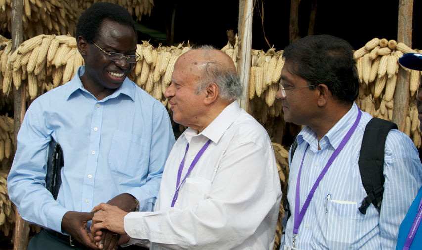 The late M.S. Swaminathan in the field. Photo Credit: Joslin Isaacson (HarvestPlus)