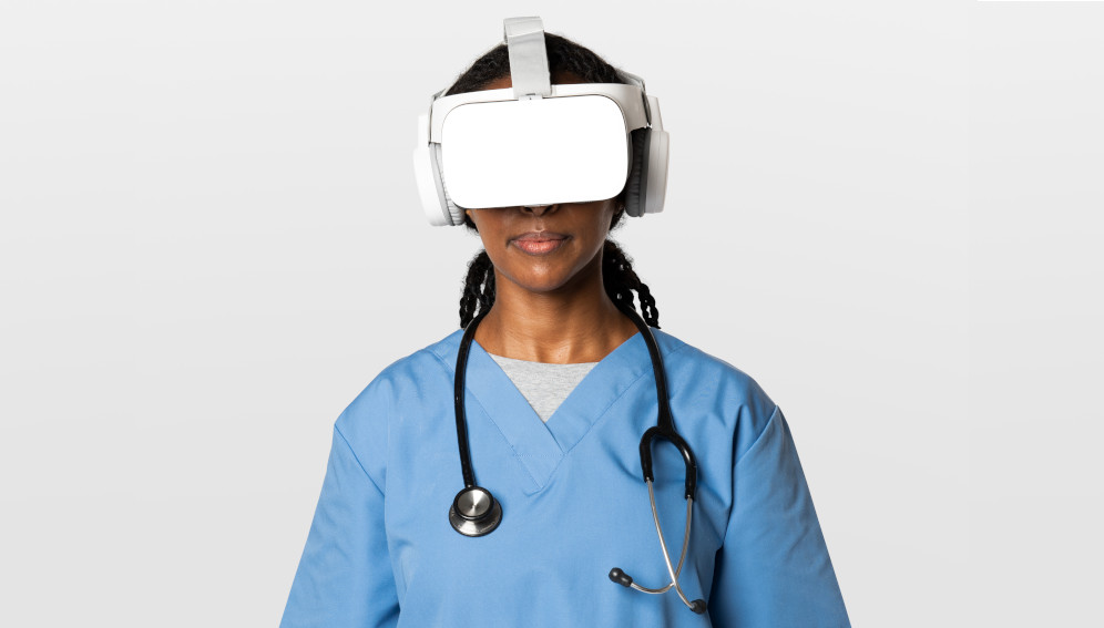 Doctor in VR glasses png mockup with medical uniform. Image by rawpixel.com