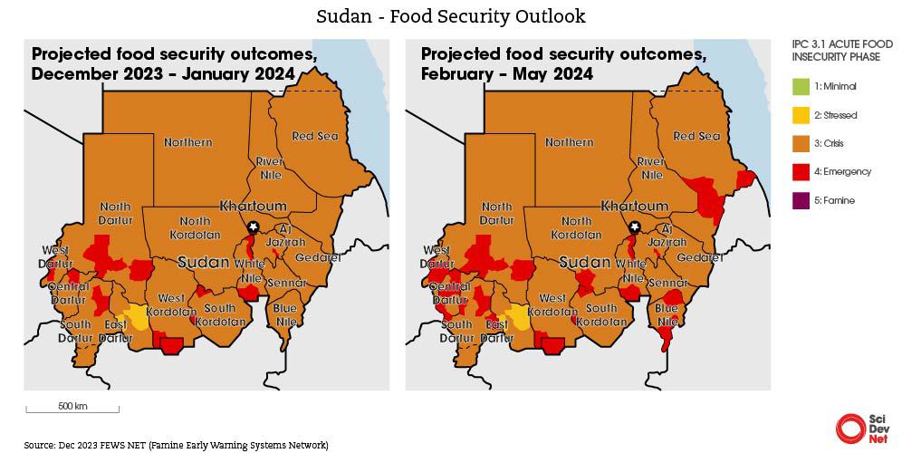 Food security projections for Sudan early 2024.