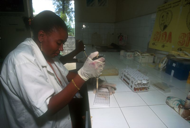 Female scientist doing AIDS research