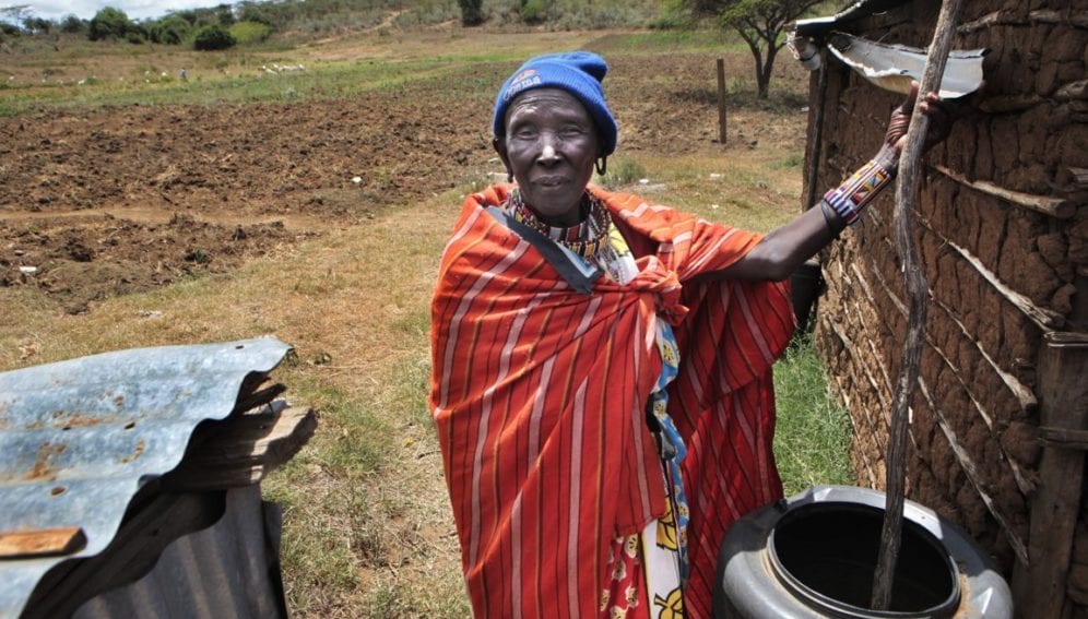Maasai grandmother, Roof Rain Water Harvesting