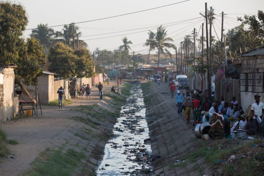 An open sewer canal in the district of Drenagem Do Vale Do Infulene.  These canals can be breeding grounds for disease-carrying mosquitoes. Malaria is endemic in Maputo
