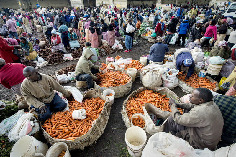 Traders selling carrots at Wakulima Market