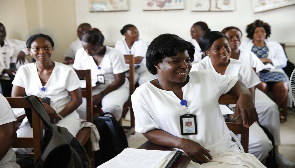 Nurses listen during a training program