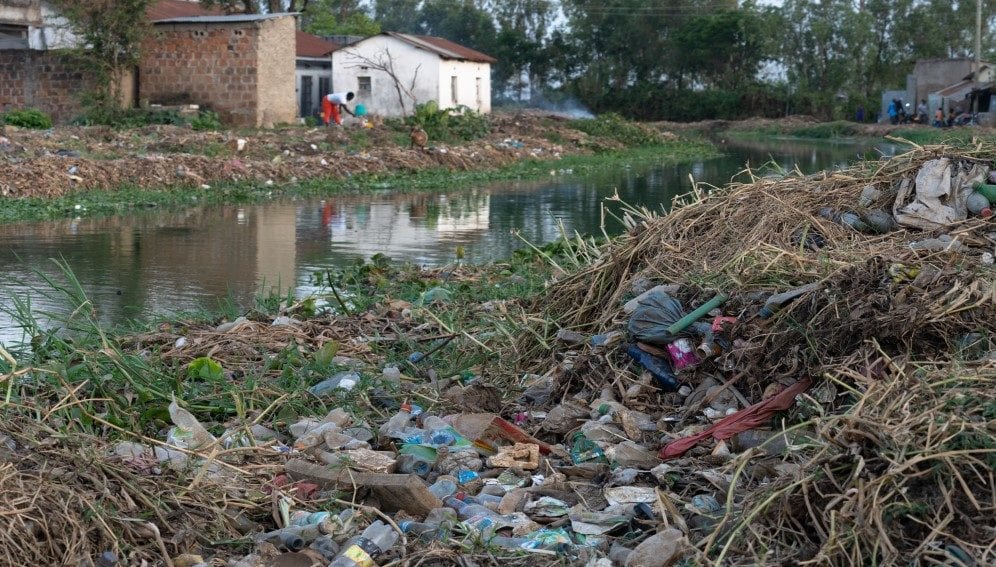 Plastic pollution banks of rivers lake victoria