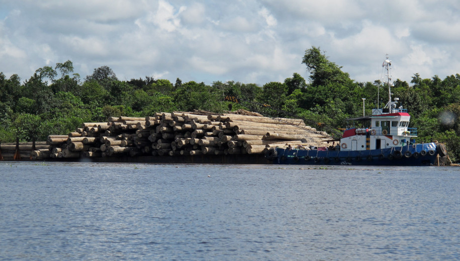 barge transporting logs - main
