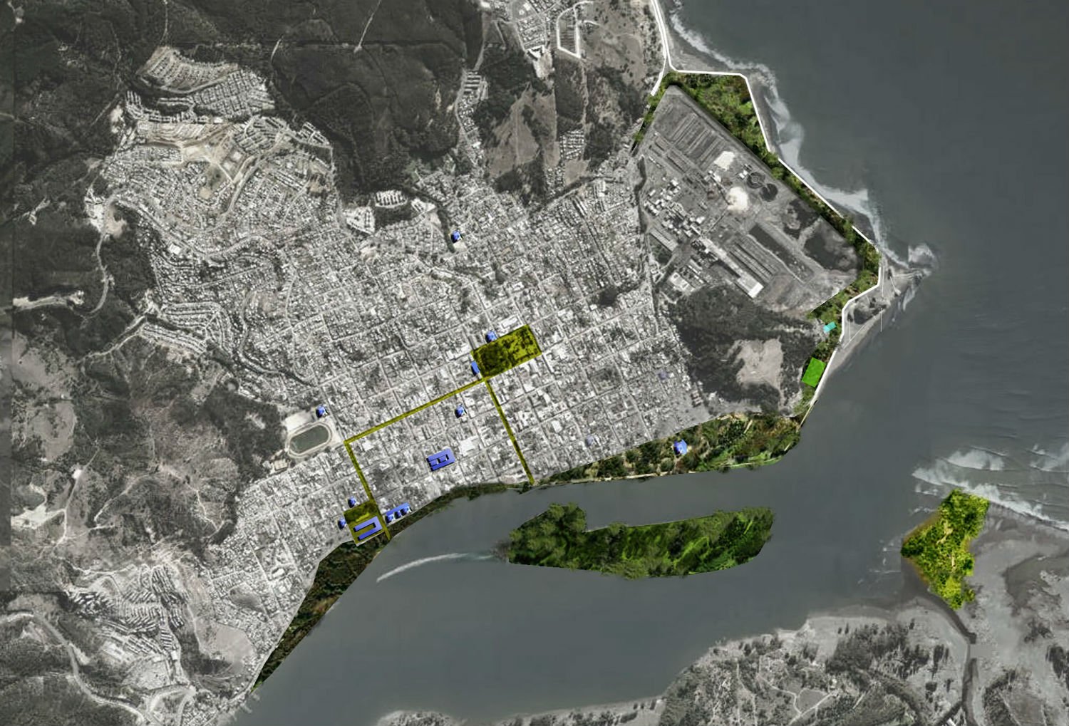 In February 2010, a huge earthquake and tsunami hit Chile, devastating the country and displacing thousands of people. The coastal city of Constituci&oacute;n&nbsp;was among the worst hit. This image shows post-tsunami reconstruction plans: growing trees along the coast creates a natural buffer against tsunamis&nbsp;
