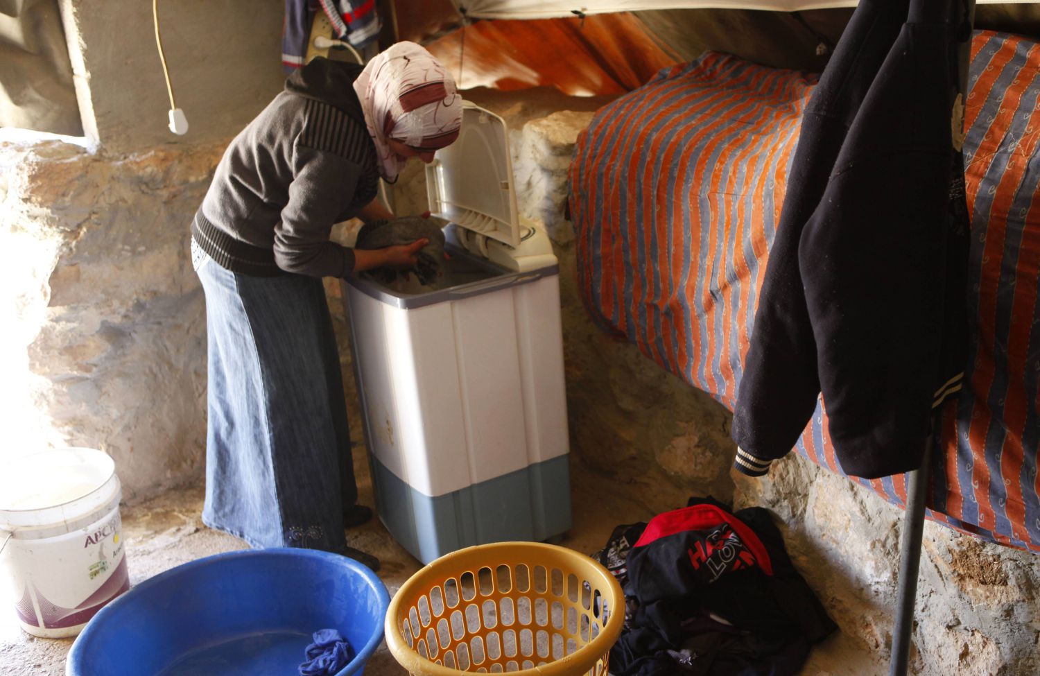 Women also use renewable energy to run laundry machines, such as this one in a home in Sha’eb el Buttom. Electricity has “revolutionised the lives of women”, Orian says, because they tend to do household tasks and take care of butter and cheese production.
