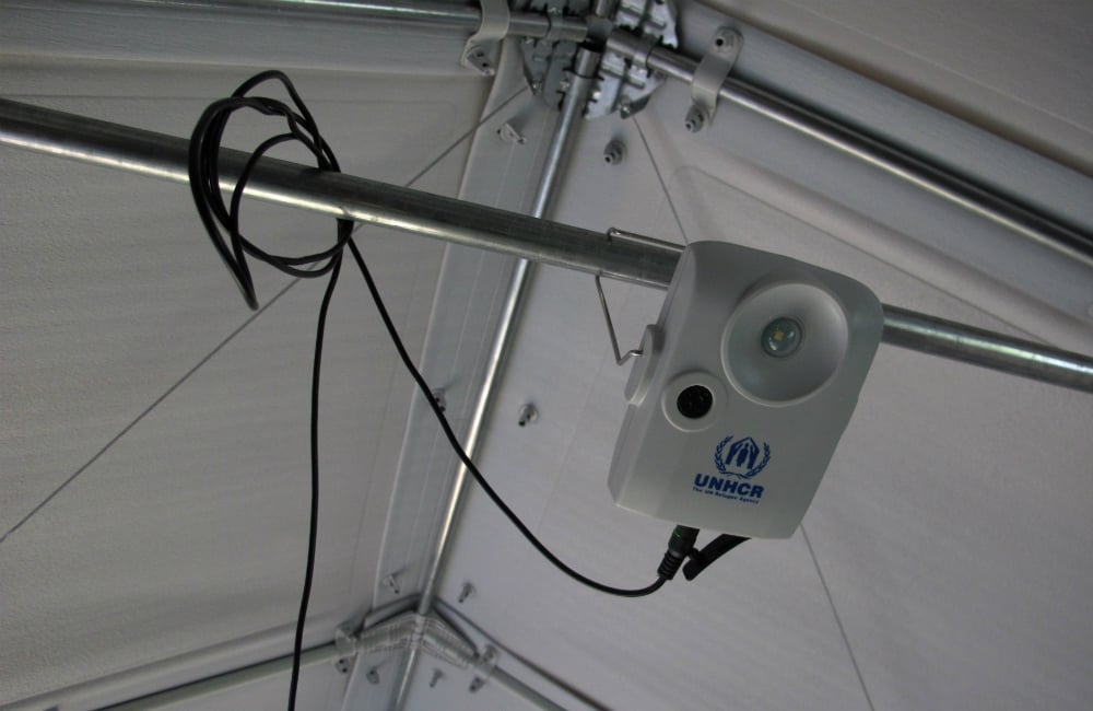 Each shelter has a solar lamp and mobile phone charger &mdash; vital in off-grid camps. Although the shelters are currently made in Western Europe, Better Shelter is planning regional production in China, Turkey and India or Pakistan
