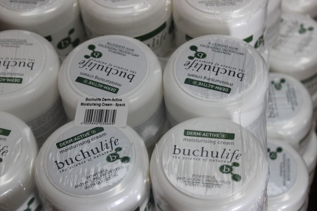 Buchu moisturising cream. Skincare was an early use of the plant, according to Stander: history books say that sailors travelling round the Cape would treat their skin with buchu leaves mixed with the fat of a lamb’s tail
