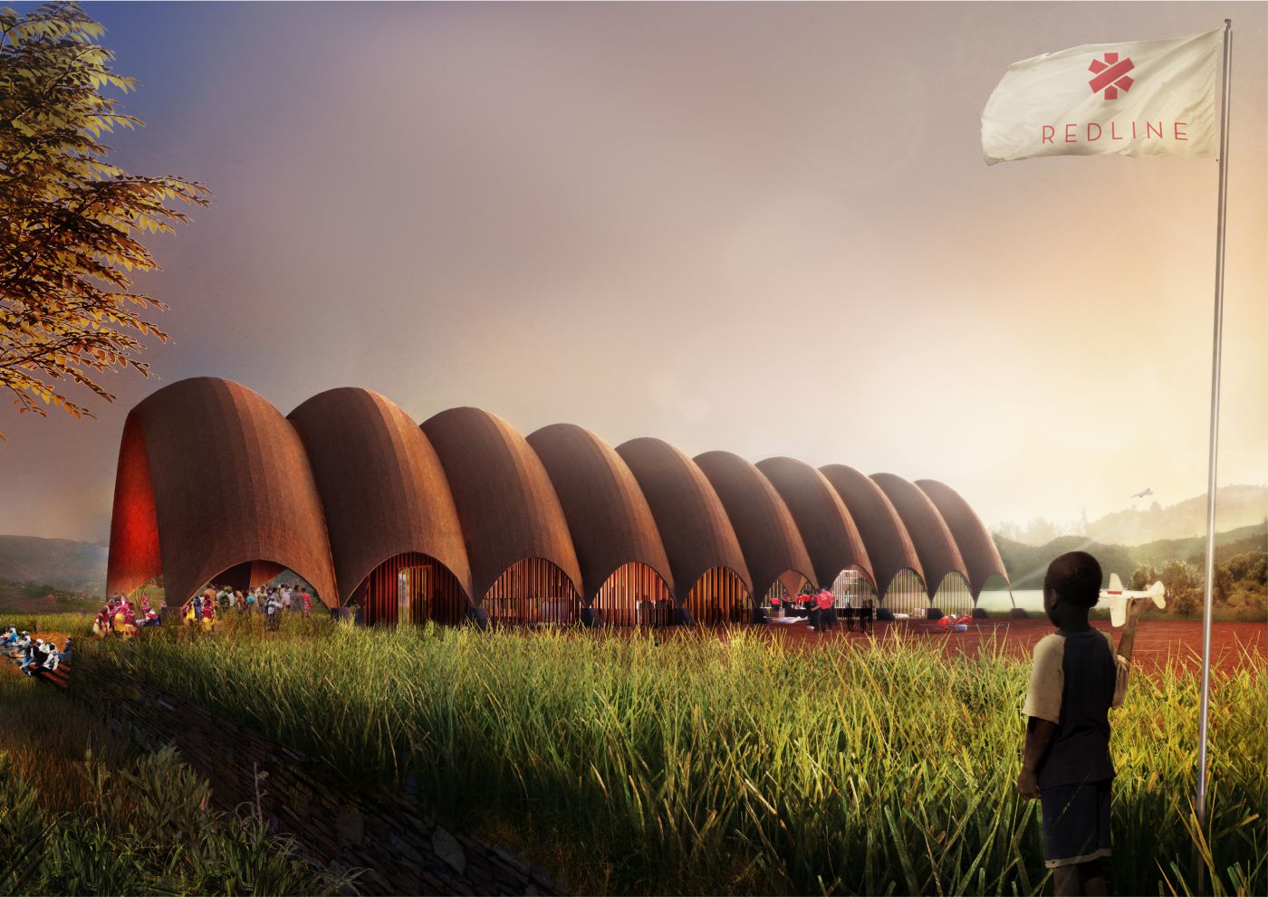 The drone port’s aesthetics will be designed to be in harmony with local terrain. The vaulted structure will be made from bricks pressed from local raw materials. After some basic construction training, local people will be able to assemble the structures themselves, and the design allows multiple vaults to be linked depending on need. 
