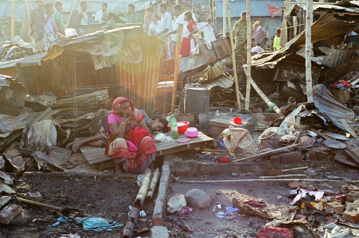 The aftermath of a fire at Sat'tola slum in Dhaka, Bangladesh. 
