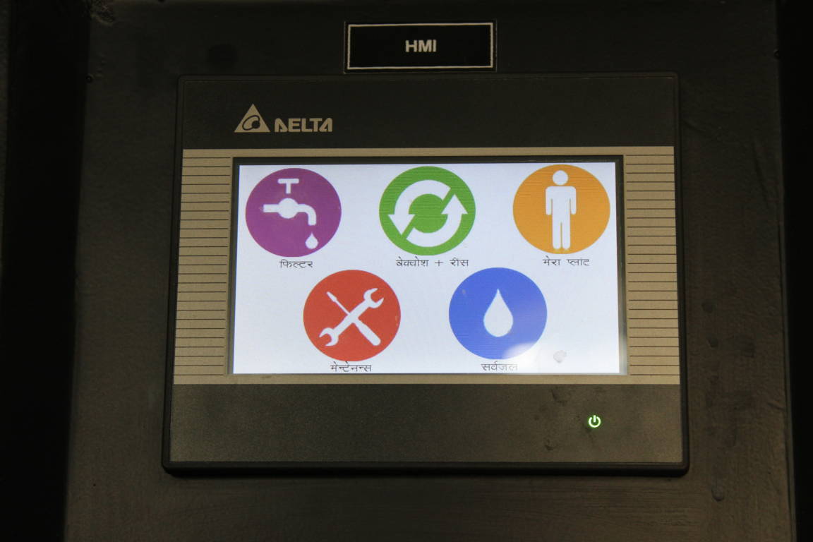 This is the control panel for the Soochak — Sarvajal’s patented control unit — named after a Hindi word that means giving information. It allows the company to monitor the quality of the raw and treated water, as well as potential problems with the treatment machine 

