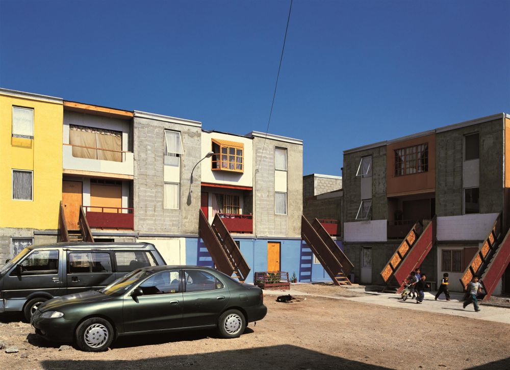 The houses of Quinta Monroy, Chile, at a later stage, after residents have added features to them
