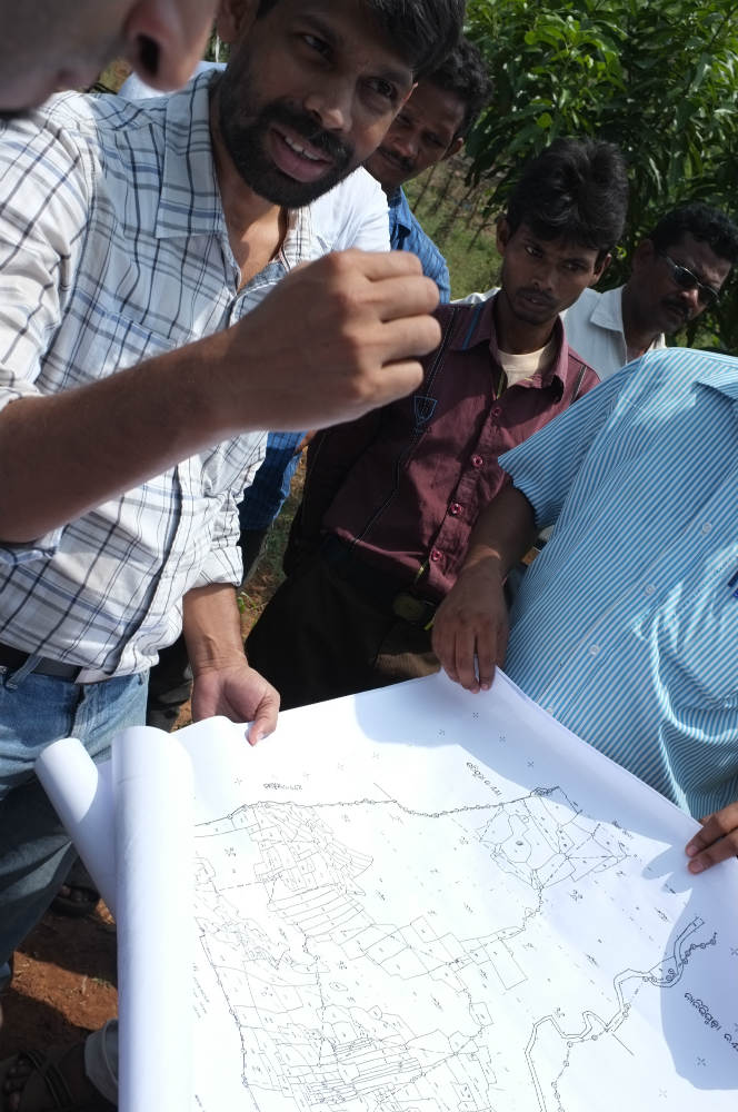 Members of the GridForm team in the field. Rural development involves understanding the unique terrain and buildings in each area, and maps are a crucial part of the process. While data collected on the ground is still important, the use of increasingly accurate satellite imagery is helping the mapping process
