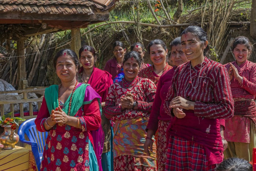 Some of the women of Kalchhebesi, one of the ‘climate smart villages’. More than two million Nepalis, nearly ten per cent the population, work abroad. Most of them are men, and this leaves Nepali women on the front line of efforts to manage natural resources and adapt to climate change
