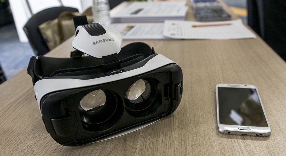 The film Clouds over Sidra can be downloaded through the official app of the production company VSRE. To watch it, users need special goggles like those pictured here.
