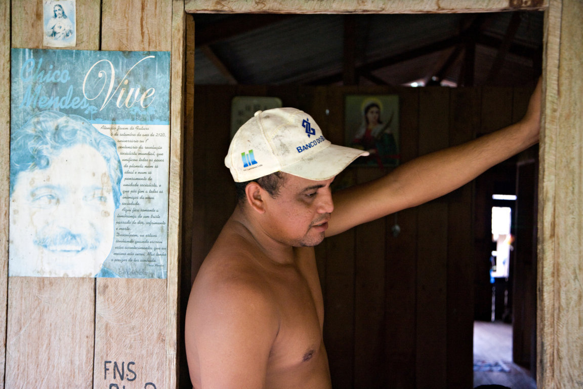 A rubber tapper and nephew of Chico Mendes at his home on the reserve 
