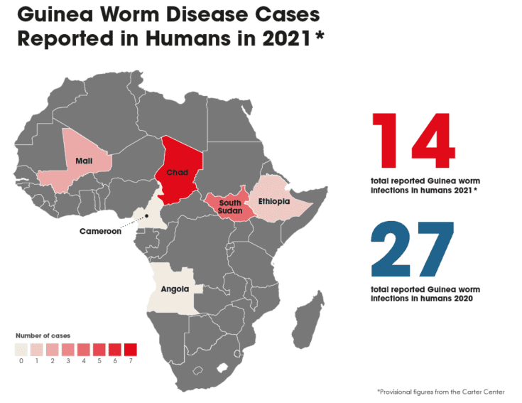 Guinea worm reported cases in Africa